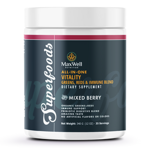 MaxWell Nutrition Superfoods dietary supplement container on a white background